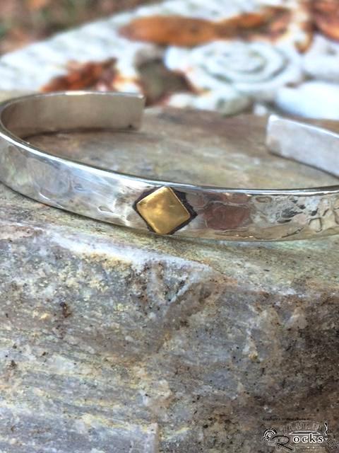 Handcrafted Cuff Style Sterling Silver Bracelet with 24kt. gold insert