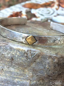 Handcrafted Cuff Style Sterling Silver Bracelet with 24kt. gold insert